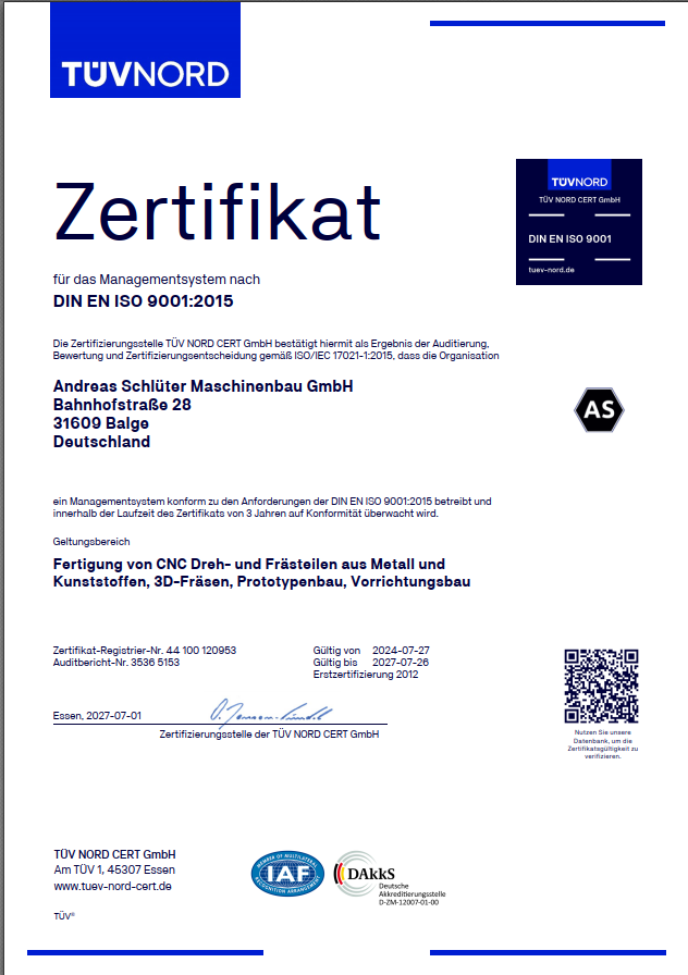 Zertifikat ISO 9001 2015